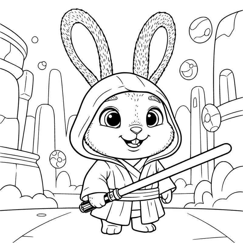 little jedi bunny with a lightsaber and a hood