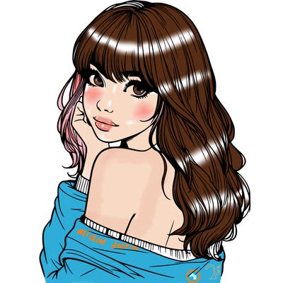 realistic girl with bangs looking over her shoulder