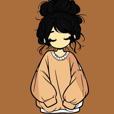girl with baggy sweatshirt and messy bun