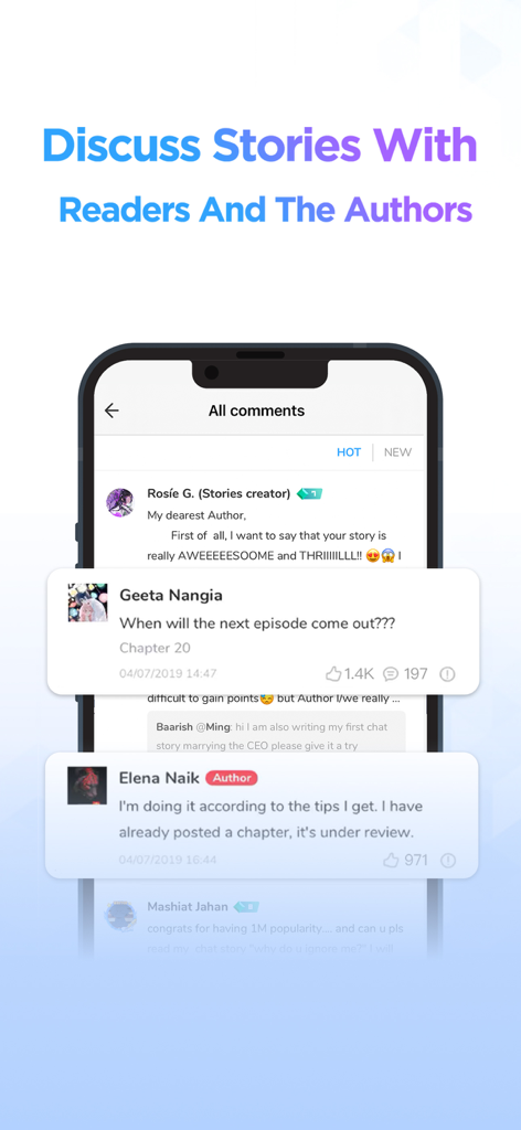 A screenshot of the NovelToon app showing a discussion section where readers and authors interact through comments.
