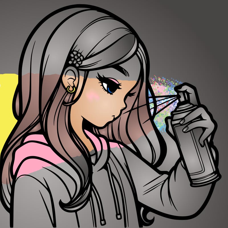 a realistic girl spray painting