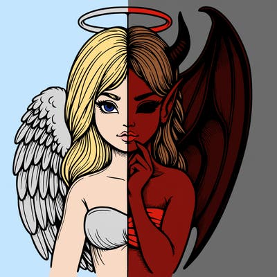 realistic angel half demon