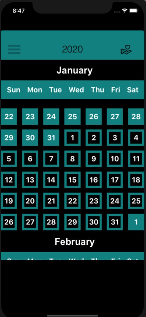Christian Song - A calendar view in the Christian Song app showing tracked days for a daily devotional habit.