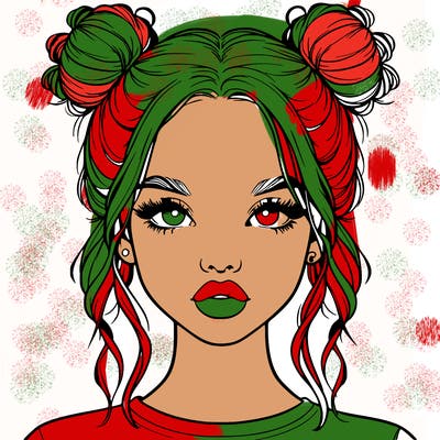 realistic girl with two buns in hair and lips