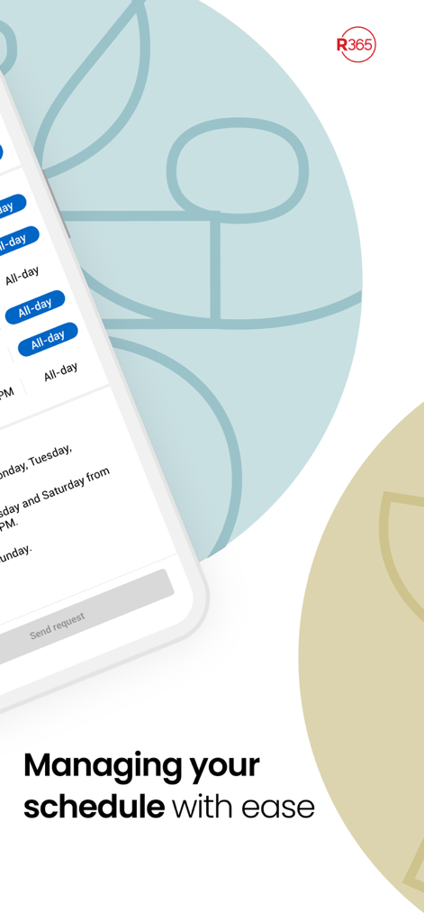 Eine Nahaufnahme der Benutzeroberfläche der Restaurant365 Mobile App, die Planungsfunktionen mit dem Slogan zeigt, Ihren Zeitplan mit Leichtigkeit zu verwalten