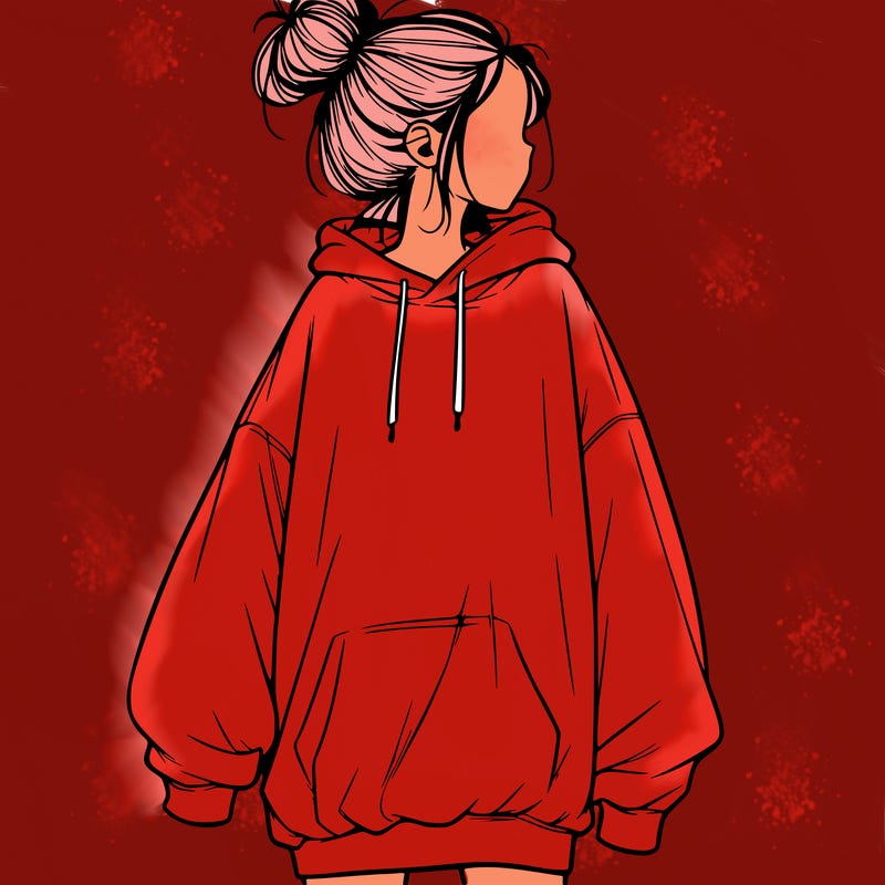 realistic girl with a oversized sweatshirt on and a bun