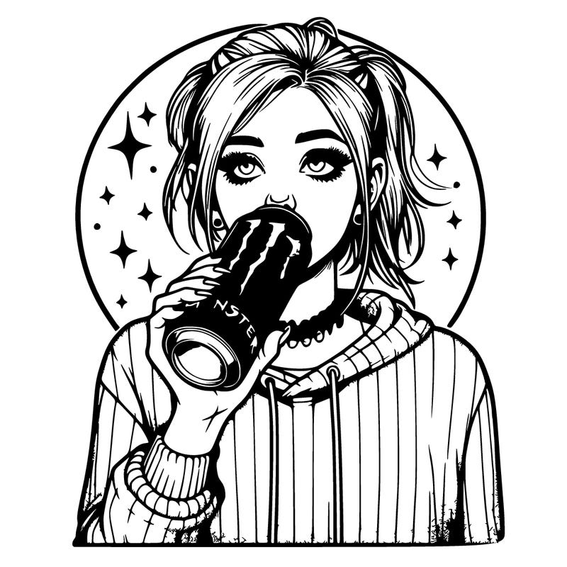 realistic girl drinking monster energy drink