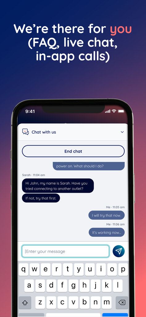 Un écran mobile montrant la fonction de clavardage en direct dans l'application Mon Compte Cogeco pour le dépannage et l'assistance client