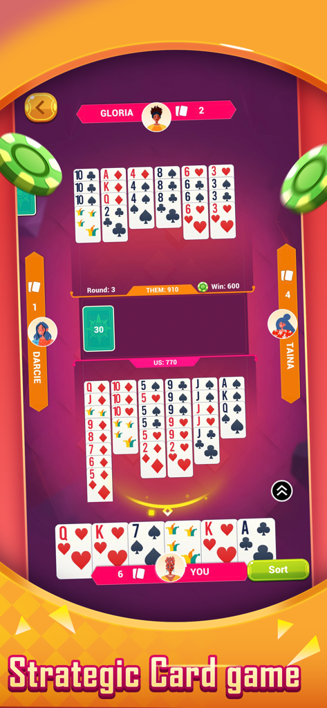 Buraco  Card Game - アクティブなメルドとプレイヤーアバターを備えた戦略的なマルチプレイヤーブラコ カードゲームセッション