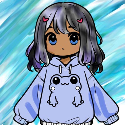 girl wearing frogging sweatshirt