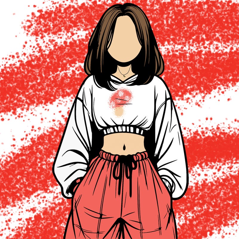 realistic girl faceless with baggy pants and a crop top