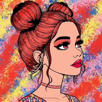 realistic girl with buns on the top of her head