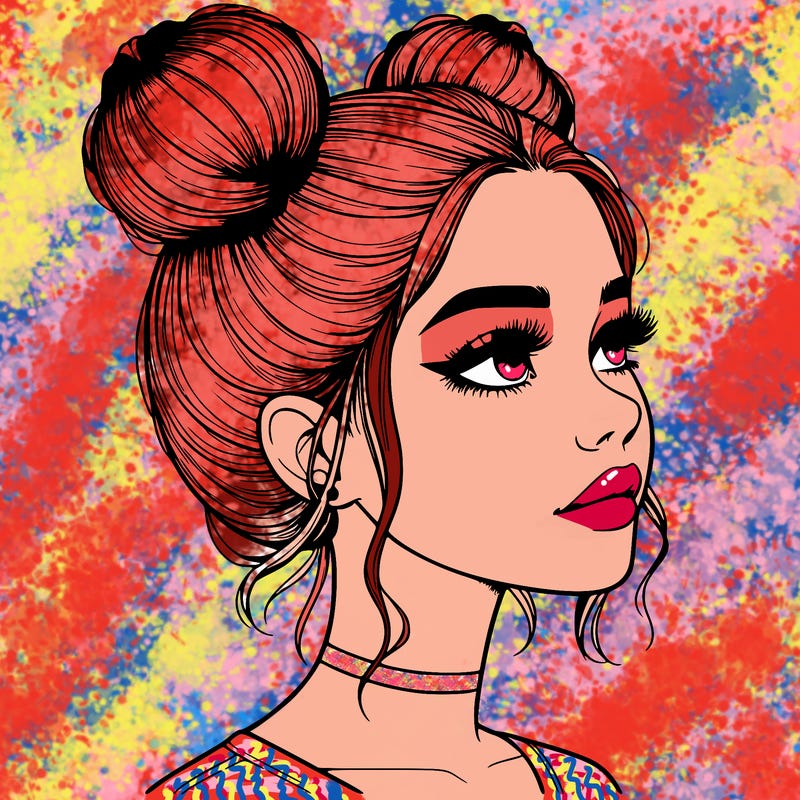 realistic girl with buns on the top of her head