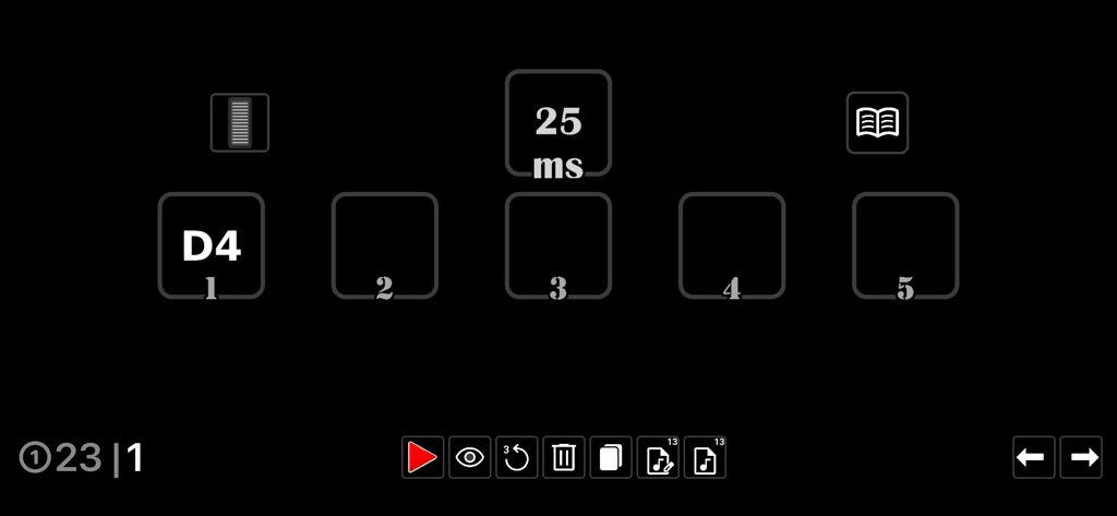 Piano Composer - Music Maker - Interface do modo de edição do aplicativo Compositor de Piano mostrando espaços para notas musicais e controles de tempo.