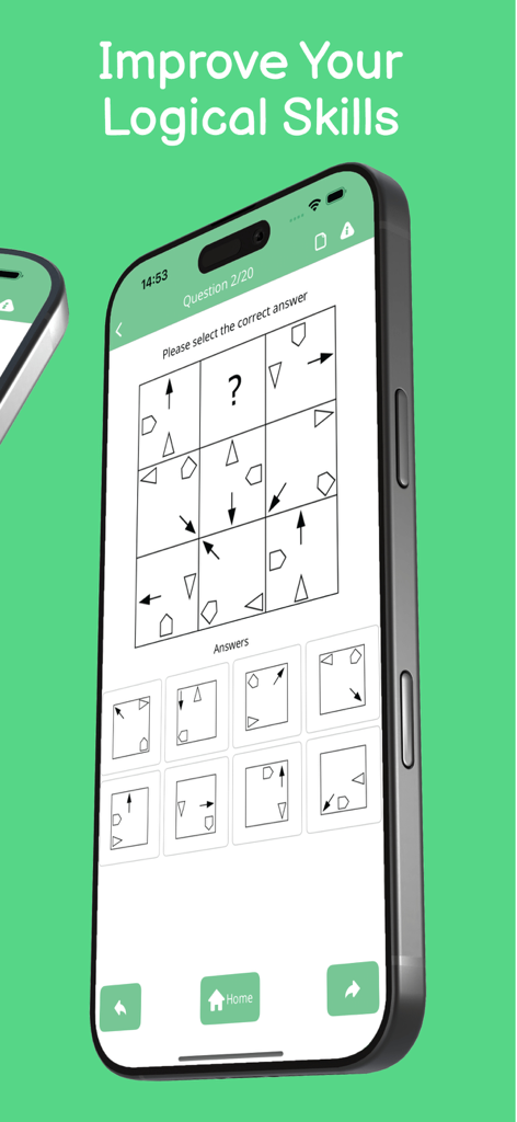IQ Test: Advanced Matrices Pro - Uma questão de matriz lógica 3x3 do aplicativo IQ Test Advanced Matrices Pro mostrada em um dispositivo móvel