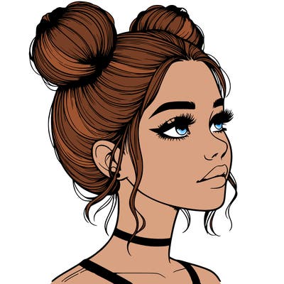 realistic girl with buns on the top of her head