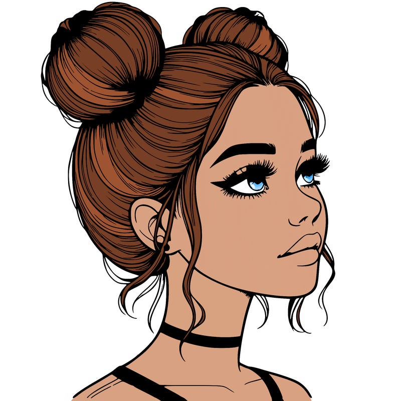 realistic girl with buns on the top of her head