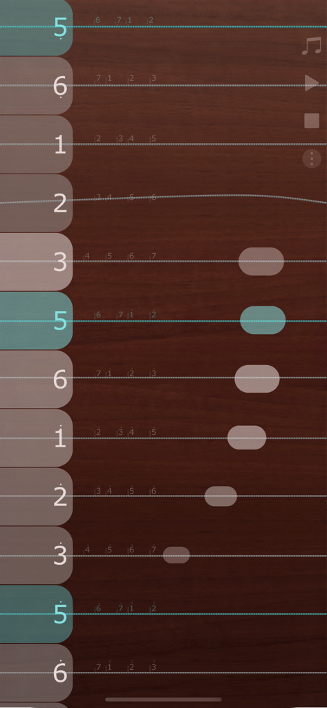 Interfaz de la aplicación iGuzheng Pro que presenta cuerdas musicales y notas numeradas para el aprendizaje follow-play.