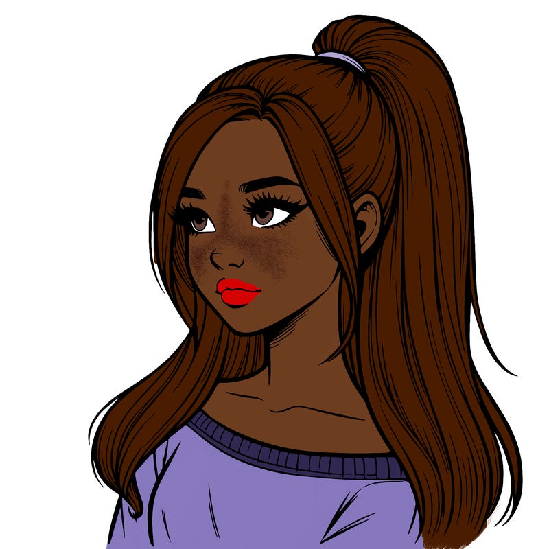 realistic girl with a high ponytail