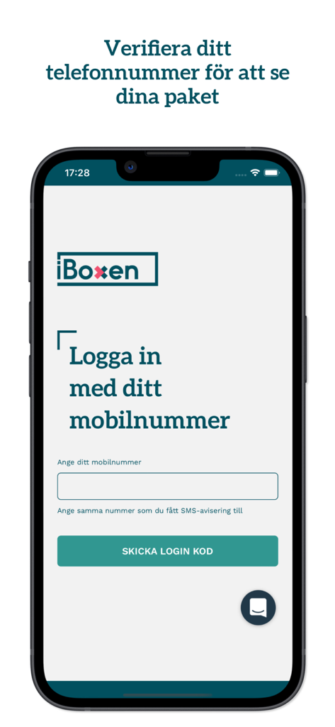 iBoxen - iBoxen app login screen for mobile phone number verification to track and collect packages