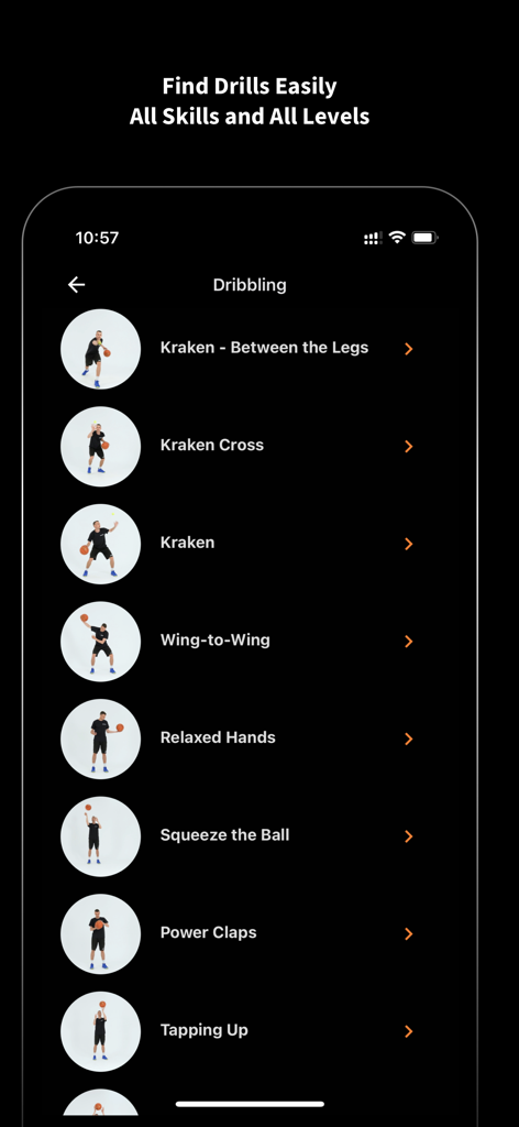 SpotBasket Basketball Training - List of basketball dribbling drills and video tutorials in the SpotBasket app
