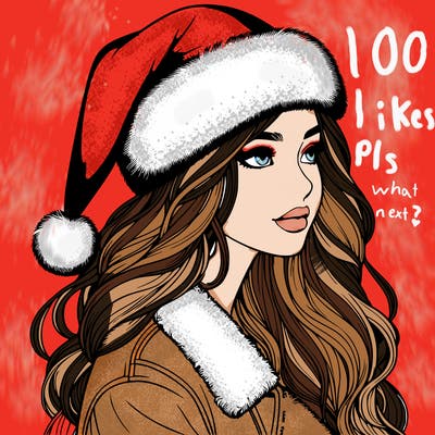 realistic girl in santa hat