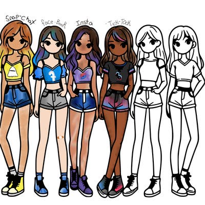 a group of girls wearing crop tops and shorts