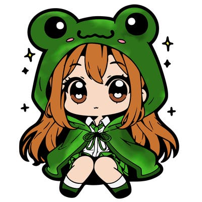 chibi girl with frog hoodie