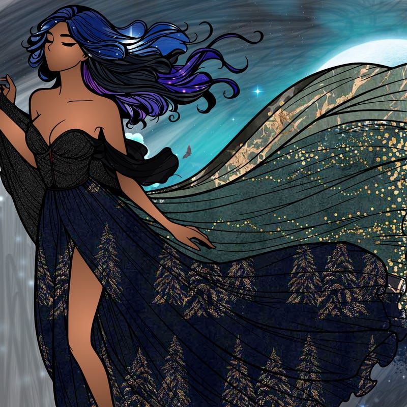 realistic woman in dress flowing the the wind