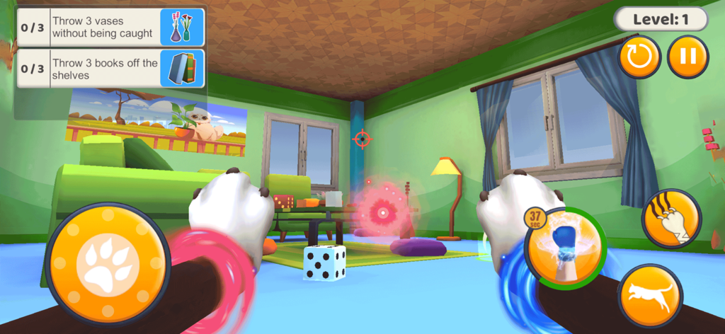 Kitty Punch : Cat Simulator - First person gameplay of Kitty Punch Cat Simulator showing mission objectives in a room