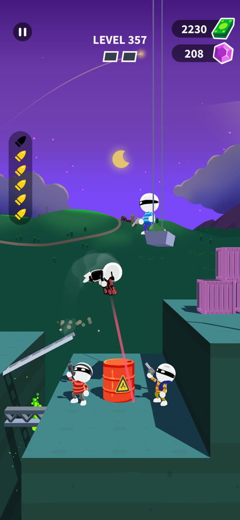 Johnny Trigger che salta a mezz'aria e mira a un barile esplosivo vicino ai nemici