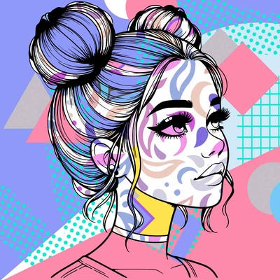 realistic girl with buns on the top of her head