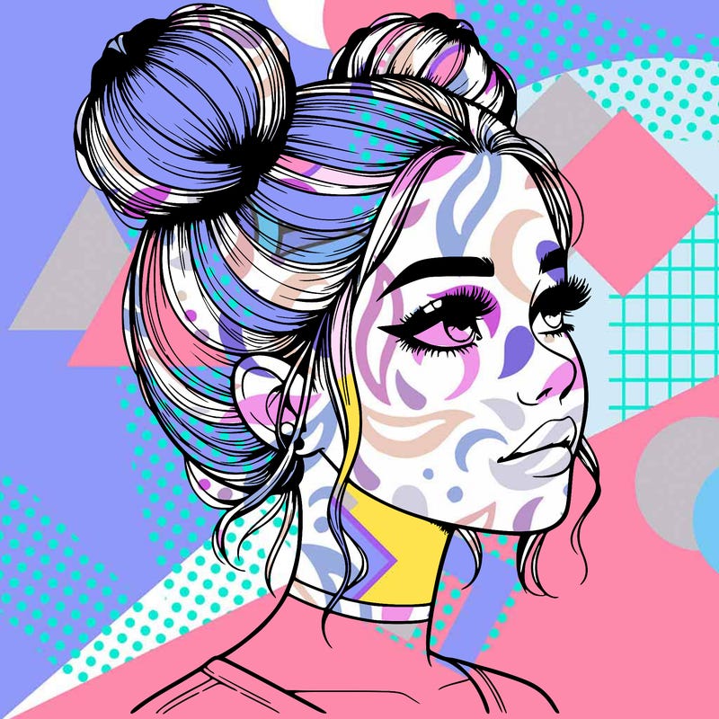 realistic girl with buns on the top of her head