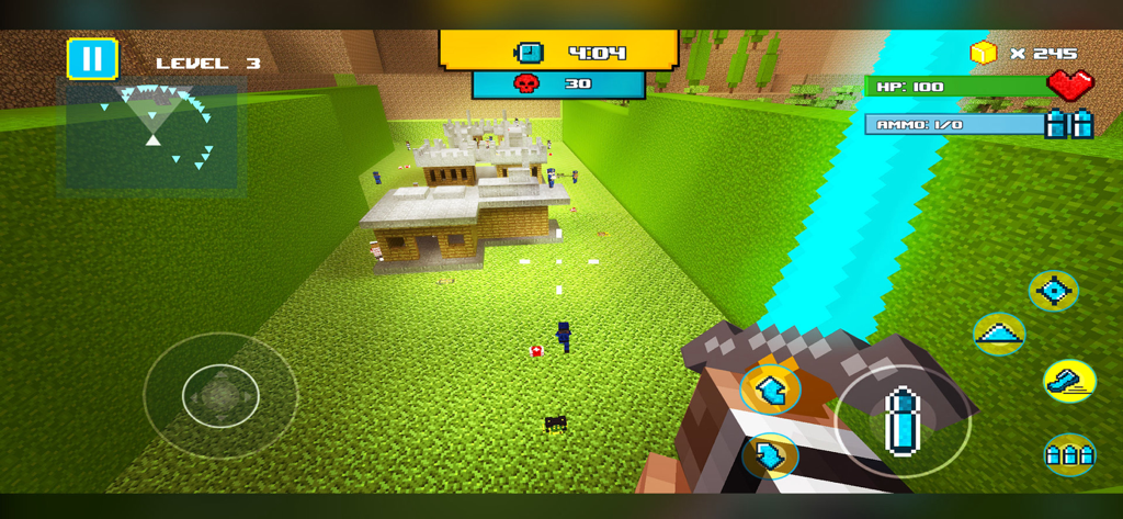 Cops Vs Robbers: Jailbreak - Cops Vs Robbers Jailbreak のゲームプレイ画面。ボクセルアートと一人称アクションを表示