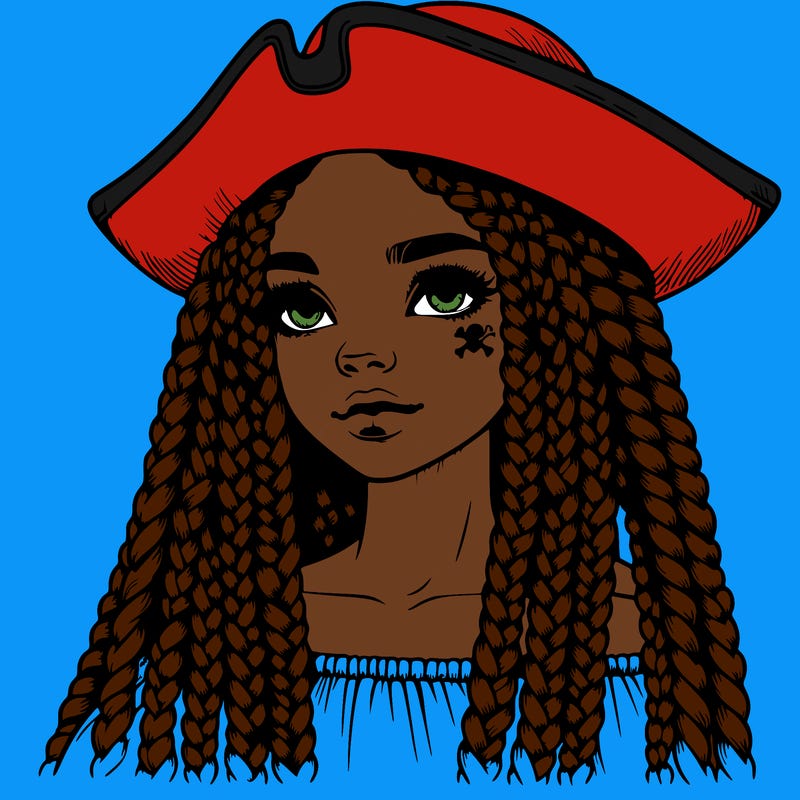 realistic girl with box braids and i realistic pirate hat
