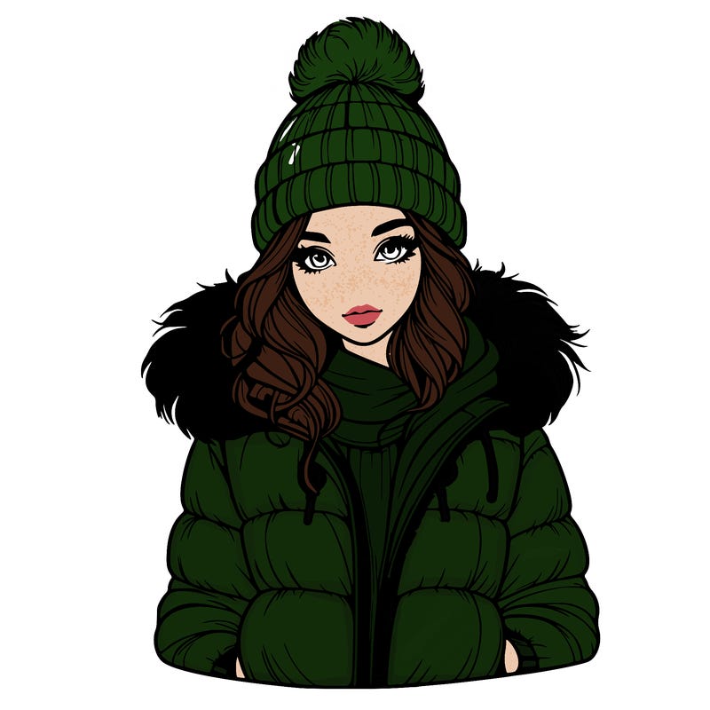 realistic girl with beanie and puff jacket