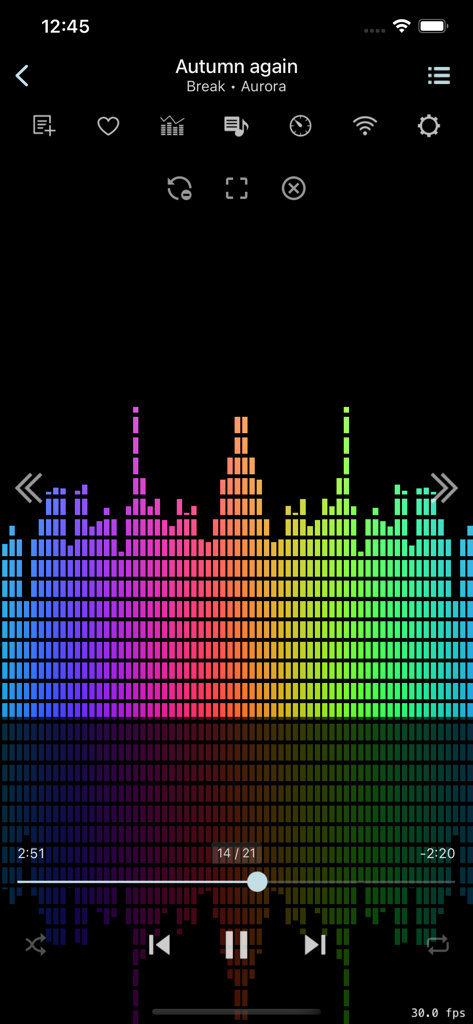 jetAudio Hi-Res Music Player - JetAudio music player app interface featuring a vibrant rainbow spectrum visualizer and audio playback controls