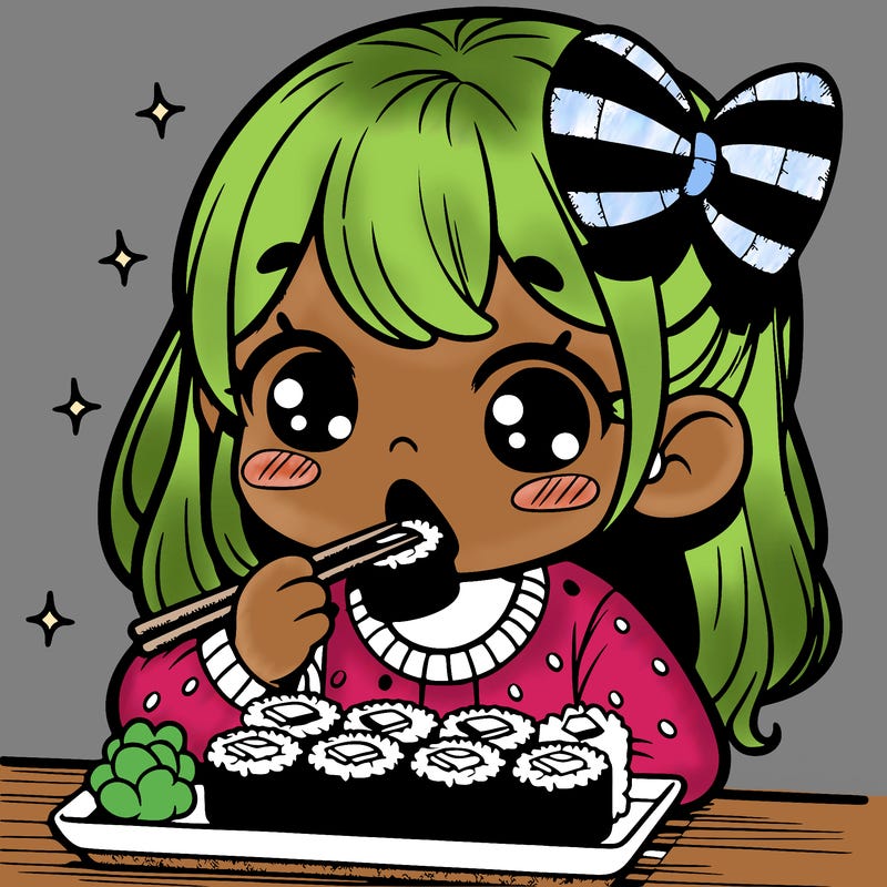 girl eating sushi