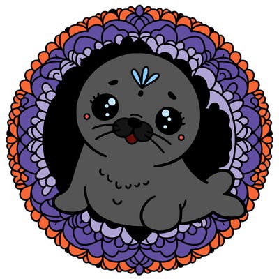 a cute baby seal mandala
