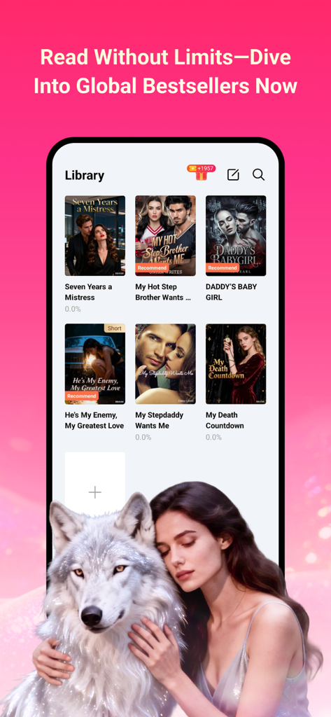 Fatednovel- Web novel & Story - Fatednovel app library screen showing romance and werewolf novel titles