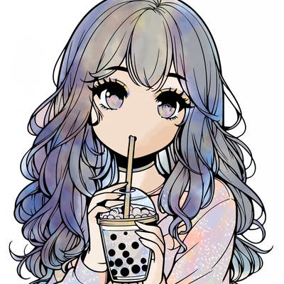 realistic girl drink a boba