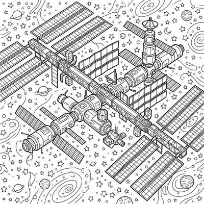 Embark on an interstellar coloring journey with this intricately designed orbital research lab. Discover the wonders of space exploration as you bring this detailed station to life with your favorite colors.