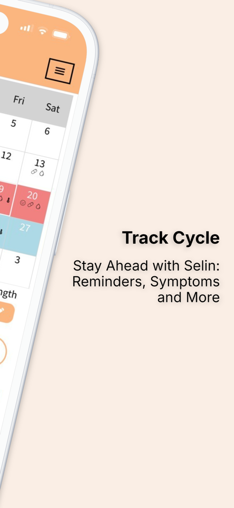 Selin: Your Period Tracker - Selin app menstrual cycle tracking calendar with period dates and symptoms