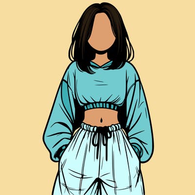 realistic girl faceless with baggy pants and a crop top
