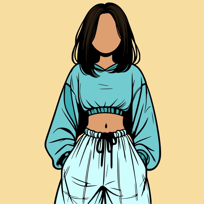 realistic girl faceless with baggy pants and a crop top