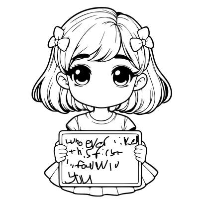 realistic cute girl with a sighn