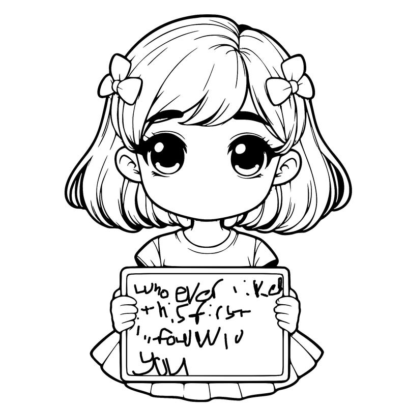 realistic cute girl with a sighn