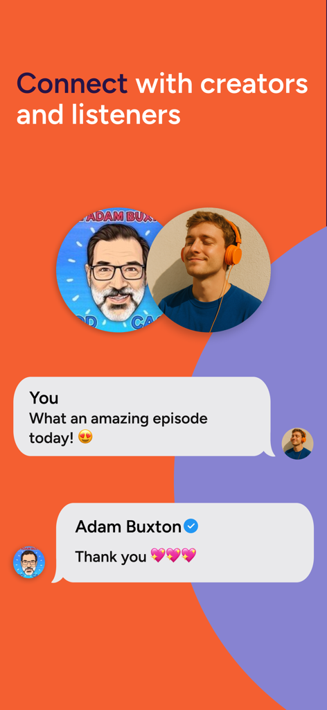 Interfaz que muestra la capacidad de conectarse con creadores y oyentes de podcasts en iVoox