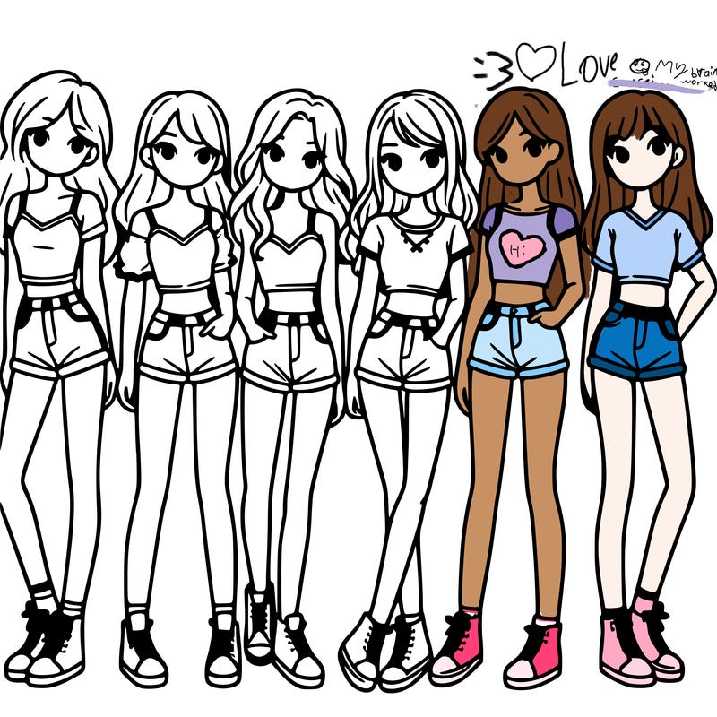 a group of girls wearing crop tops and shorts