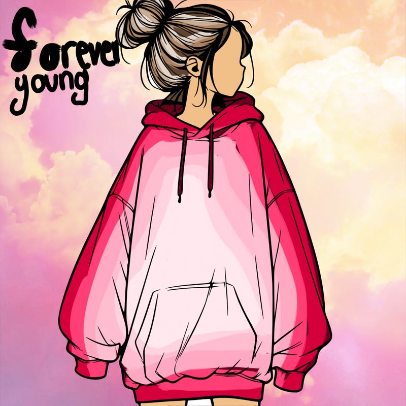 realistic girl with a oversized sweatshirt on and a bun